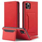 For iPhone 12 / 12 Pro Magnetism Skin Feel Card Holder Leather Phone Case(red) - 2