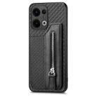 For OPPO Reno13 Carbon Fiber Horizontal Flip Zipper Wallet Phone Case(Black) - 2