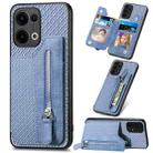 For OPPO Reno13 Carbon Fiber Horizontal Flip Zipper Wallet Phone Case(Blue) - 1