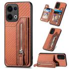 For OPPO Reno13 Carbon Fiber Horizontal Flip Zipper Wallet Phone Case(Brown) - 1