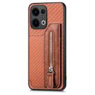 For OPPO Reno13 Carbon Fiber Horizontal Flip Zipper Wallet Phone Case(Brown) - 2