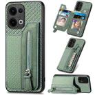 For OPPO Reno13 Carbon Fiber Horizontal Flip Zipper Wallet Phone Case(Green) - 1