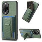 For Huawei nova 14 Ultra Carbon Fiber Fold Stand Elastic Card Bag Phone Case(Green) - 1