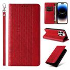 For iPhone 16 Pro Braided Embossed Strong Magnetic Leather Phone Case(Red) - 1