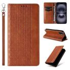 For iPhone 16 Plus Braided Embossed Strong Magnetic Leather Phone Case(Brown) - 1