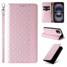 For iPhone 16 Plus Braided Embossed Strong Magnetic Leather Phone Case(Rose Gold) - 1