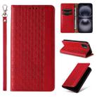 For iPhone 16 Braided Embossed Strong Magnetic Leather Phone Case(Red) - 1