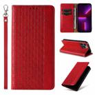 For iPhone 15 Pro Max Braided Embossed Strong Magnetic Leather Phone Case(Red) - 1