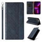 For iPhone 15 Pro Max Braided Embossed Strong Magnetic Leather Phone Case(Blue) - 1