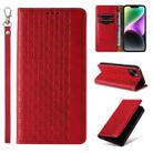 For iPhone 15 Braided Embossed Strong Magnetic Leather Phone Case(Red) - 1