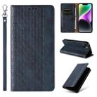 For iPhone 14 Plus Braided Embossed Strong Magnetic Leather Phone Case(Blue) - 1
