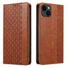 For iPhone 14 Braided Embossed Strong Magnetic Leather Phone Case(Brown) - 2