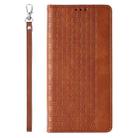For iPhone 14 Braided Embossed Strong Magnetic Leather Phone Case(Brown) - 3