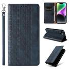 For iPhone 14 Braided Embossed Strong Magnetic Leather Phone Case(Blue) - 1