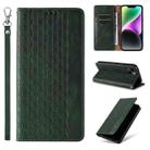 For iPhone 14 Braided Embossed Strong Magnetic Leather Phone Case(Green) - 1