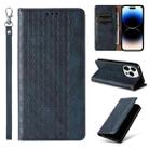 For iPhone 14 Pro Braided Embossed Strong Magnetic Leather Phone Case(Blue) - 1