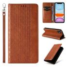 For iPhone 12 / 12 Pro Braided Embossed Strong Magnetic Leather Phone Case(Brown) - 1