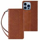 For iPhone 12 Pro Max Braided Embossed Strong Magnetic Leather Phone Case(Brown) - 2