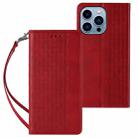 For iPhone 12 Pro Max Braided Embossed Strong Magnetic Leather Phone Case(Red) - 2