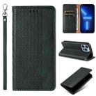 For iPhone 12 Pro Max Braided Embossed Strong Magnetic Leather Phone Case(Green) - 1
