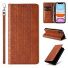 For iPhone 11 Braided Embossed Strong Magnetic Leather Phone Case(Brown) - 1