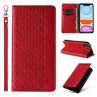 For iPhone 11 Braided Embossed Strong Magnetic Leather Phone Case(Red) - 1