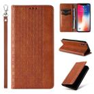 For iPhone X / XS Braided Embossed Strong Magnetic Leather Phone Case(Brown) - 1