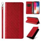 For iPhone X / XS Braided Embossed Strong Magnetic Leather Phone Case(Red) - 1