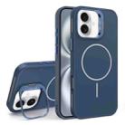 For iPhone 16 Organic Silicone Lens Holder MagSafe Phone Case(Blue) - 1