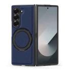 For Samsung Galaxy Z Fold3 5G Kevlar Carbon Fiber 360 Rotation MagSafe Holder Phone Case(Blue) - 1