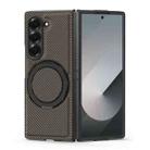 For Samsung Galaxy Z Fold5 5G Kevlar Carbon Fiber 360 Rotation MagSafe Holder Phone Case(Coffee) - 1