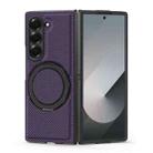 For Samsung Galaxy Z Fold6 5G Kevlar Carbon Fiber 360 Rotation MagSafe Holder Phone Case(Purple) - 1