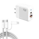 PD41 GaN PD 45W + USB Charger with USB-C to USB-C / 8 Pin Data Cable for iPhone, US Plug(White) - 1