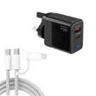 PD41 GaN PD 45W + USB Charger with USB-C to USB-C / 8 Pin Data Cable for iPhone, UK Plug(Black) - 1