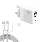PD41 GaN PD 45W + USB Charger with USB-C to USB-C / 8 Pin Data Cable for iPhone, UK Plug(White) - 1