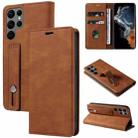 For Samsung Galaxy S23 Ultra 5G Wristband Magnetic Leather Phone Case(Brown) - 1