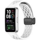 For Huawei Band 10 / 9 / 8 Hole Style Fold Magnetic Buckle Silicone Watch Band(White) - 1