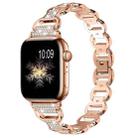 For Apple Watch 46mm / 49mm / 45mm / 44mm Oval Diamonds Steel Watch Band(Rose Gold) - 1