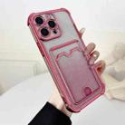 For iPhone 12 Pro Four-cornered Glitter Electroplated Card Bag TPU Phone Case(Pink) - 1