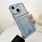 For iPhone 14 Plus Four-cornered Glitter Electroplated Card Bag TPU Phone Case(Blue) - 1