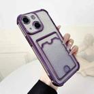 For iPhone 14 Plus Four-cornered Glitter Electroplated Card Bag TPU Phone Case(Purple) - 1