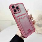 For iPhone 16 Pro Four-cornered Glitter Electroplated Card Bag TPU Phone Case(Pink) - 1