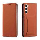 For Samsung Galaxy S23 5G Magnetism Skin Feel Card Holder Leather Phone Case(Brown) - 1