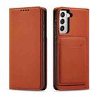 For Samsung Galaxy S21 5G Magnetism Skin Feel Card Holder Leather Phone Case(Brown) - 1