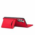 For Samsung Galaxy S21+ 5G Magnetism Skin Feel Card Holder Leather Phone Case(Red) - 3