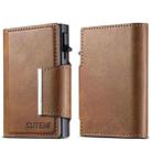Suteni oil wax-patterned left and right buckle buttons automatically pop out the card box(Brown) - 1