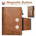 Suteni oil wax-patterned left and right buckle buttons automatically pop out the card box(Brown) - 3