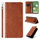 For Google Pixel 7 Braided Embossed Strong Magnetic Leather Phone Case(Brown) - 1