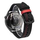 22mm Seven-Line Tri-Star Buckle Pull Up Leather Watch Band(Black Red Thread) - 1