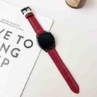 22mm Seven-Line Tri-Star Buckle Pull Up Leather Watch Band(Wine Red White Thread) - 2